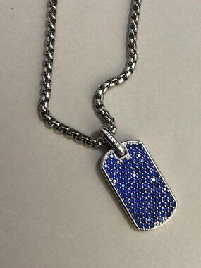 ✨✨David Yurman Lucky Classic Sterling Silver Blue Pavé Tag Necklace